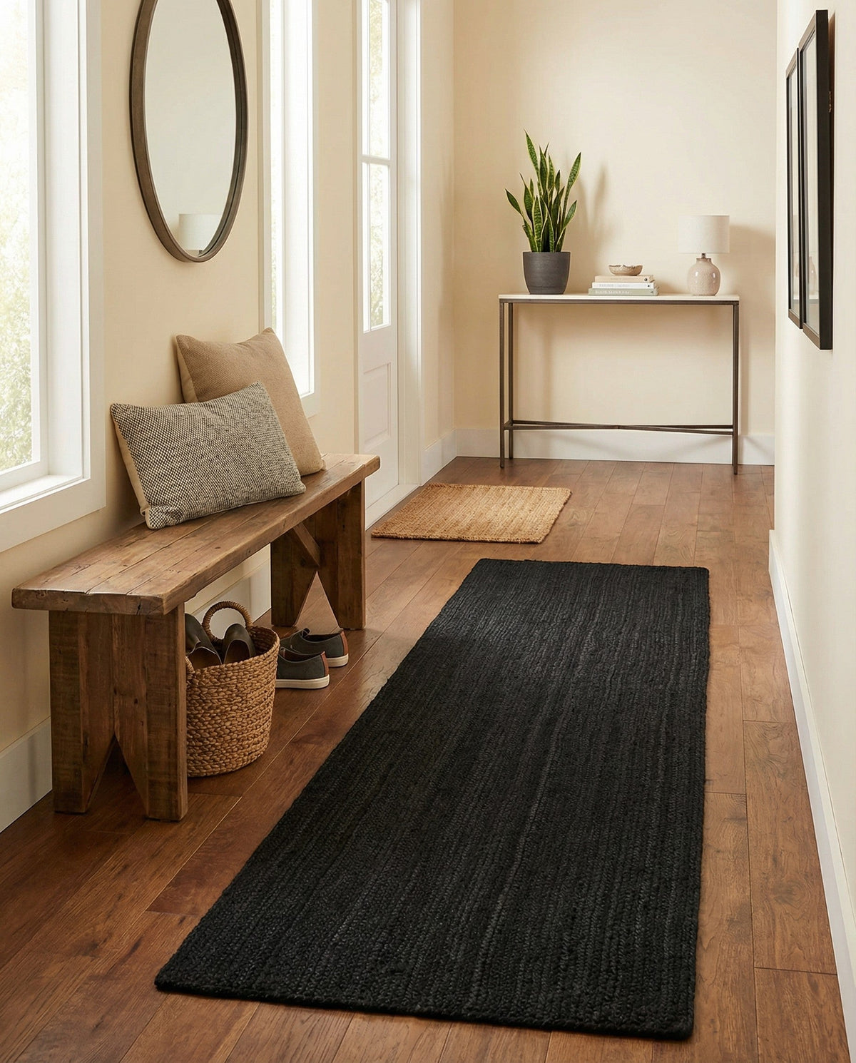 Woven Seaside Jute Collection Area Rug - Martha's Runner Black  lifestyle 81