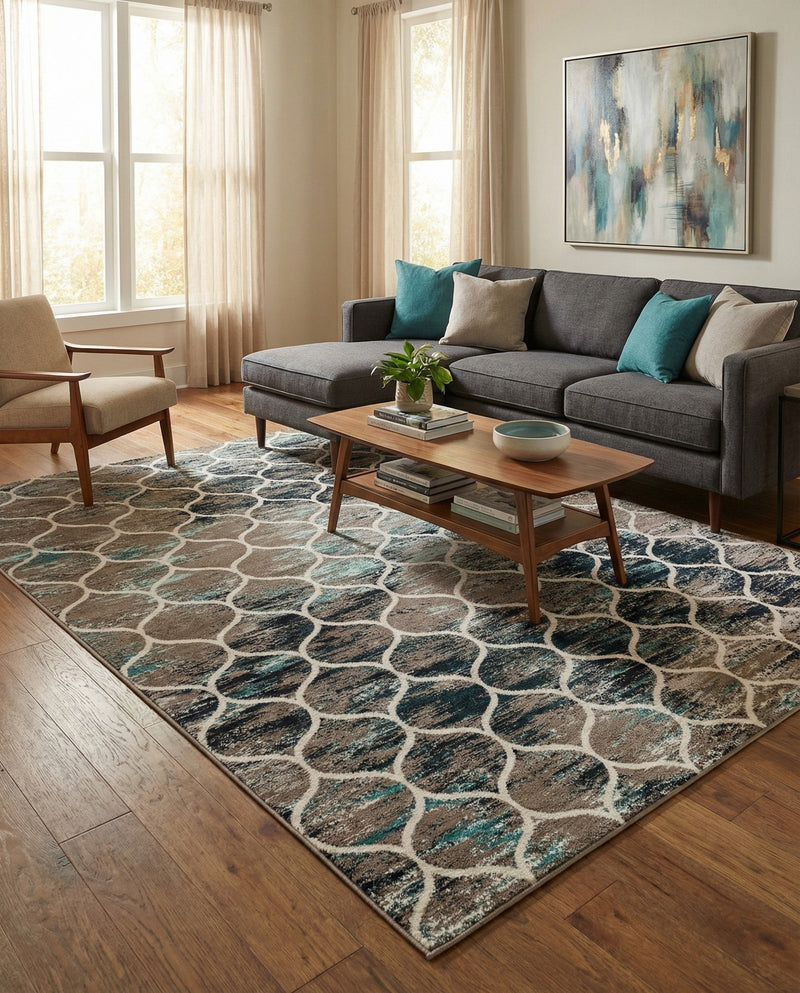 Trellis Mosaic Collection Area Rug -  Pergolatown (Blue Multi) Rectangle Blue Multi  lifestyle 6