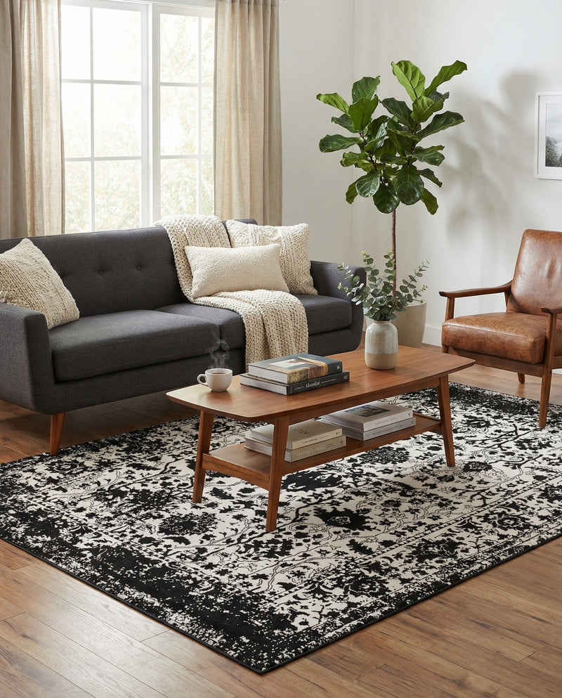 Cascade Range Collection Area Rug -  Shasta (Black and White) Rectangle Black and White  lifestyle 22