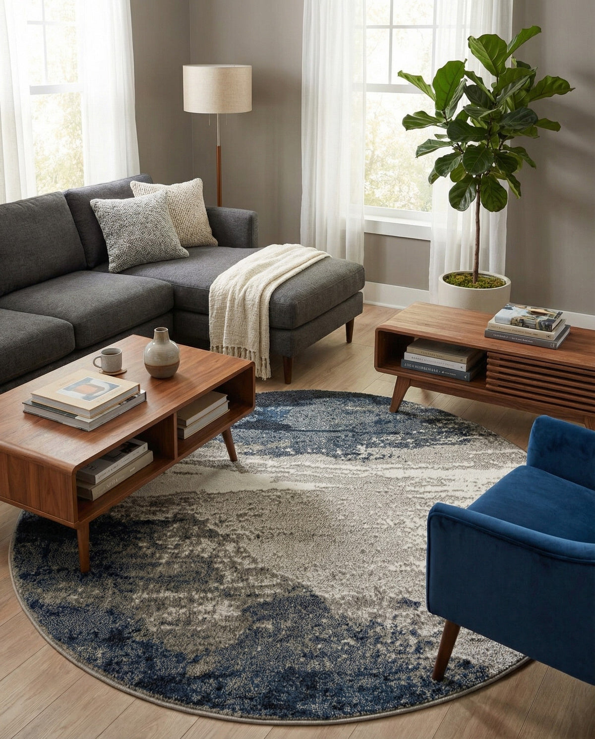 Copenhagen Edge Collection Area Rug - Nyhavn Round Blue  lifestyle 156