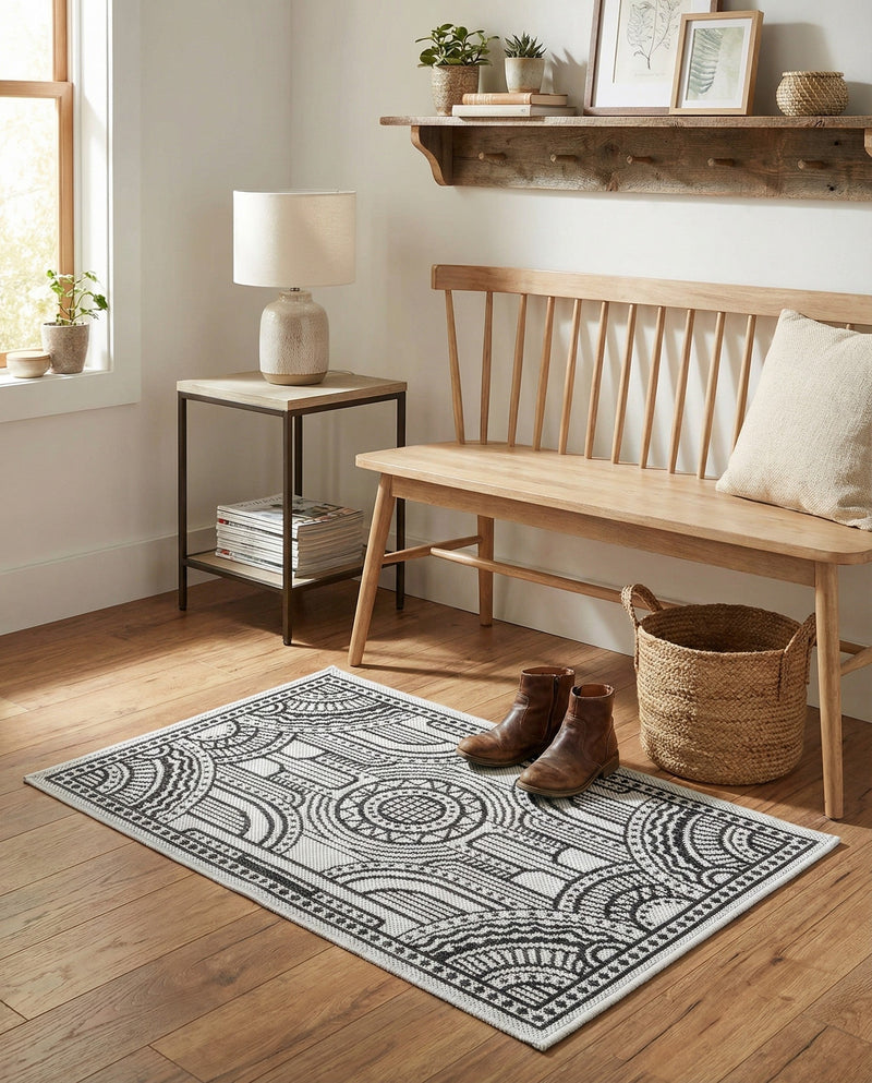 Patio Heritage Collection Area Rug -  Asheville Rectangle White and Black  lifestyle 22