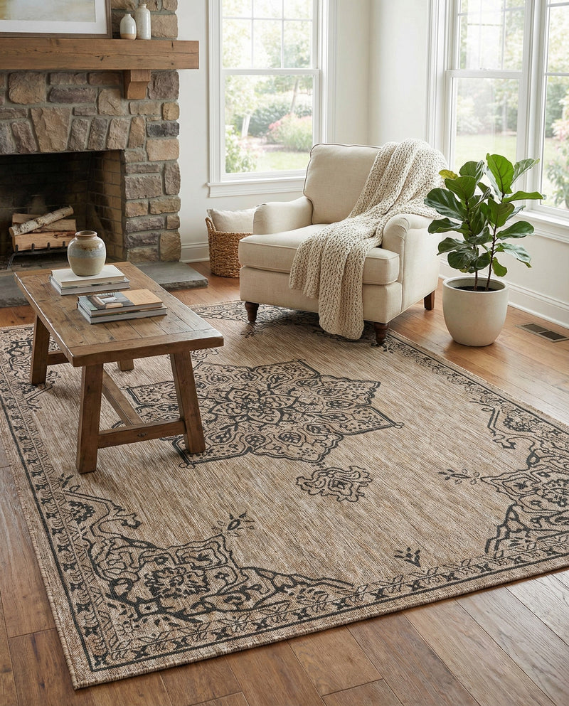 Patio Heritage Collection Area Rug -  Charleston (Beige) Rectangle Beige  lifestyle 11