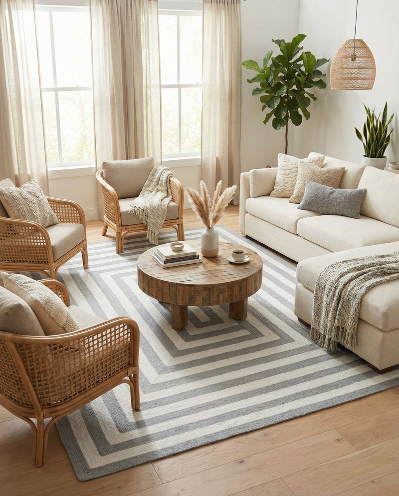 Sustainable Strands Indoor-Outdoor Oasis Collection Area Rug - Harborview Rectangle Gray and White  lifestyle 44