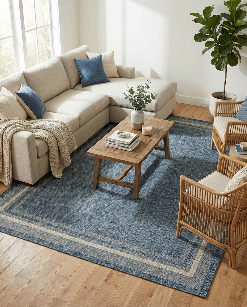 Terrace Fringe Collection Area Rug - Veranda (Blue) Rectangle Blue  lifestyle 36
