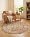 Seville Stripes Collection Area Rug - Cadiz (Yellow) Round Yellow  lifestyle 71