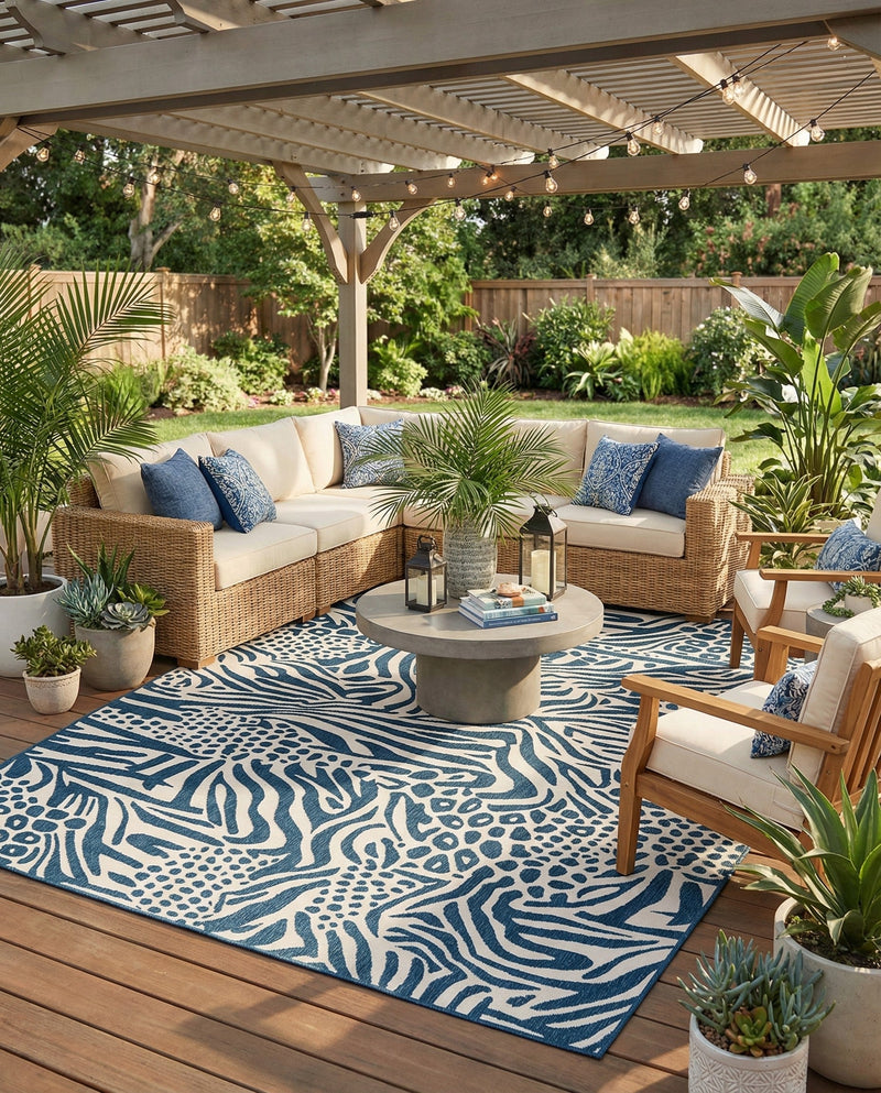 Savannah Escape Collection Area Rug -  Masai Rectangle Navy Blue and Ivory  lifestyle 23