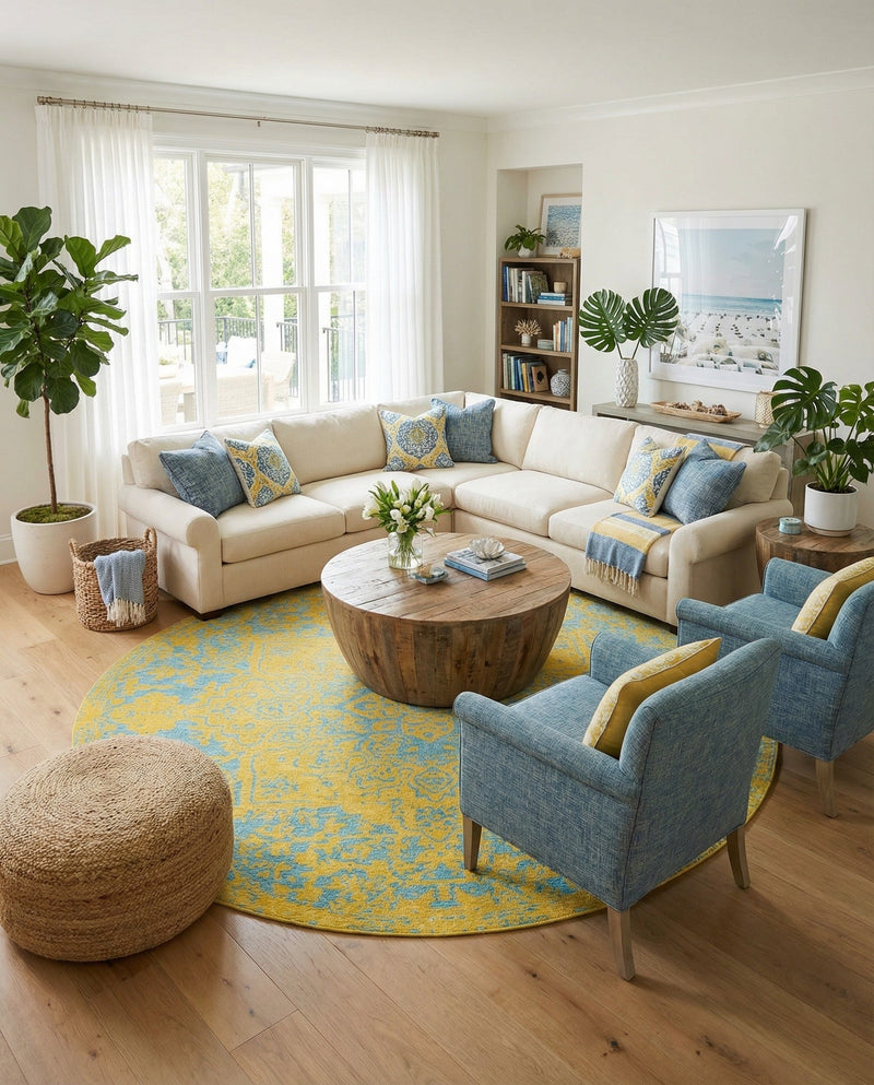 Urban Oasis Rugs Collection Area Rug -  Penthouse (Yellow and Aqua) Round Yellow and Aqua  lifestyle 47