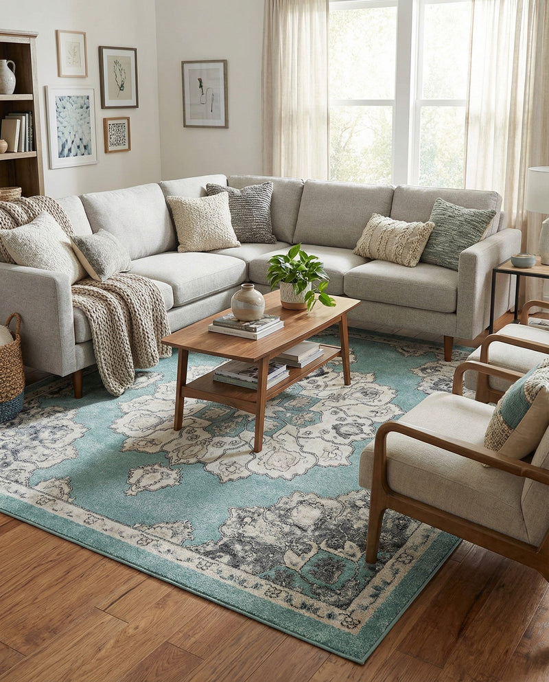 Beverly Grove Collection Area Rug - Melrose (Aqua) Square Aqua  lifestyle 63