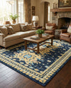 Tabriz Tapestries Collection Area Rug - Azerbaijan (Navy Blue) Rectangle Navy Blue  lifestyle 12