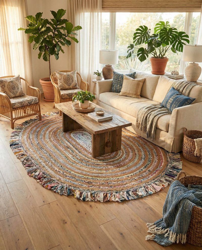 Osian Looms Collection Area Rug - Kathmandu Oval Multi White  lifestyle 12