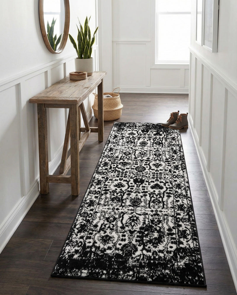 Cascade Range Collection Area Rug -  Shasta (Black and White) Runner Black and White  lifestyle 75