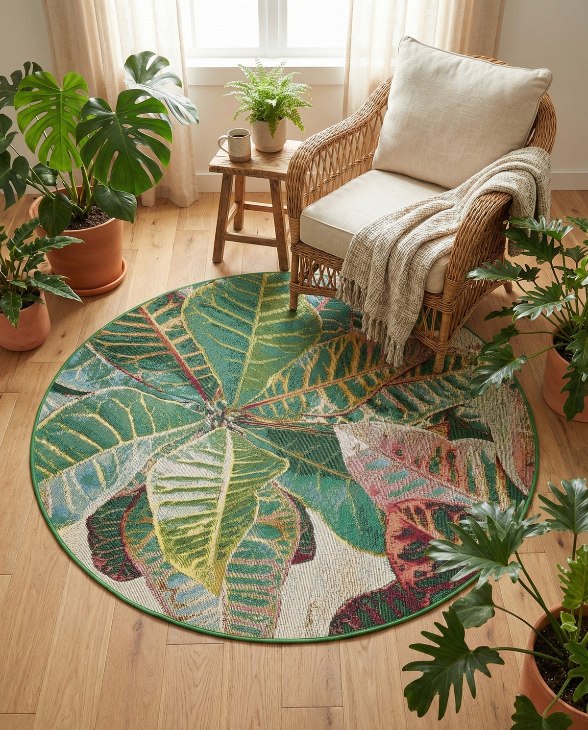 Seaside Blooms Collection Area Rug -  Fern Round Multi  lifestyle 115