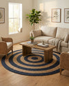 Woven Seaside Jute Collection Area Rug - Nautilus Round Navy Blue Natural  lifestyle 63