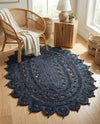 Woven Seaside Jute Collection Area Rug - Coastalhaven (Navy Blue) Oval Navy Blue  lifestyle 25