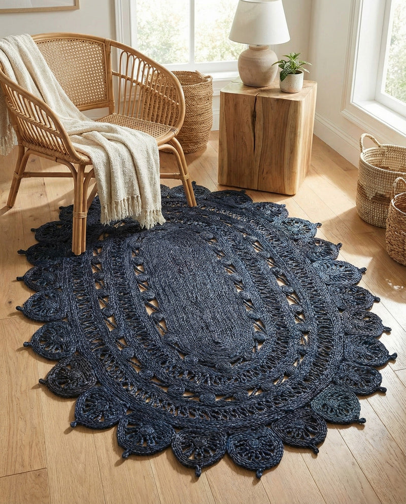 Woven Seaside Jute Collection Area Rug - Coastalhaven (Navy Blue) Oval Navy Blue  lifestyle 25