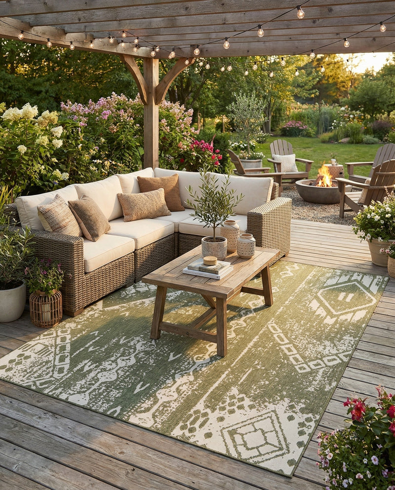 Desert Nomad Terrace Collection Area Rug - Sahara (Green) Rectangle Green  lifestyle 4