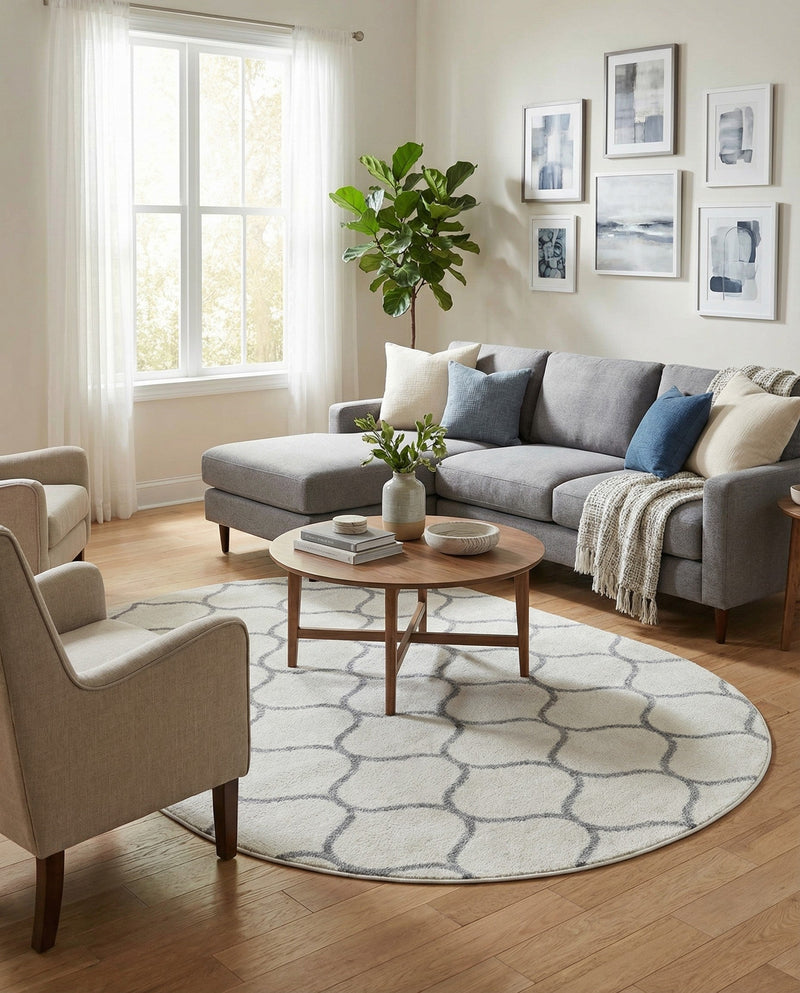 Trellis Mosaic Collection Area Rug -  Pergolatown (Ivory) Oval Ivory  lifestyle 33