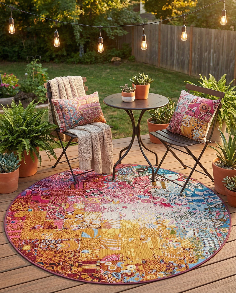 Urban Terrace Collection Area Rug -  Terrace Round Multi  lifestyle 58