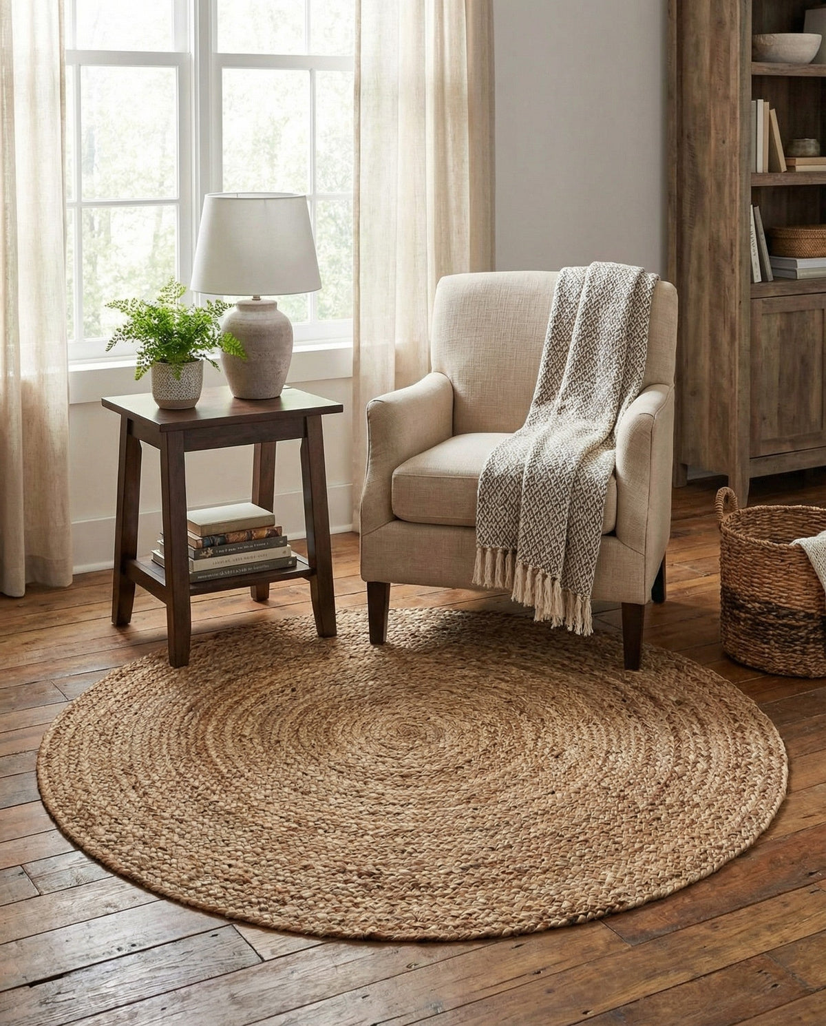 Woven Seaside Jute Collection Area Rug - Savannah (Natural) Round Natural  lifestyle 112