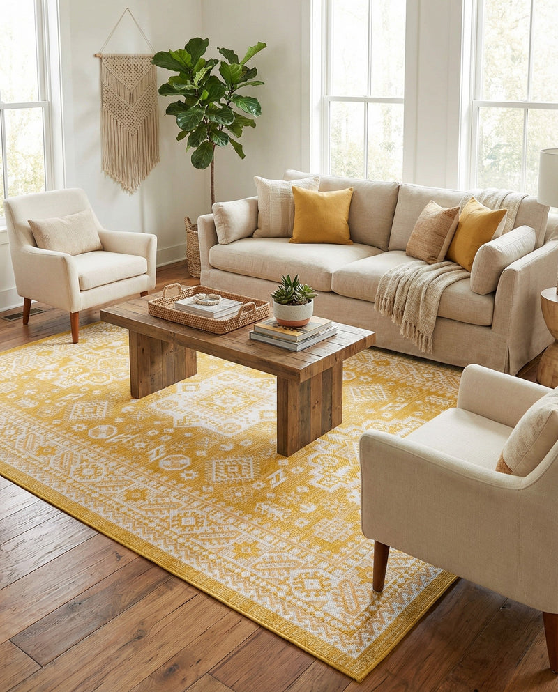 Tribal Terrace Treasures Collection Area Rug -  Incan Isle (Yellow) Rectangle Yellow  lifestyle 19