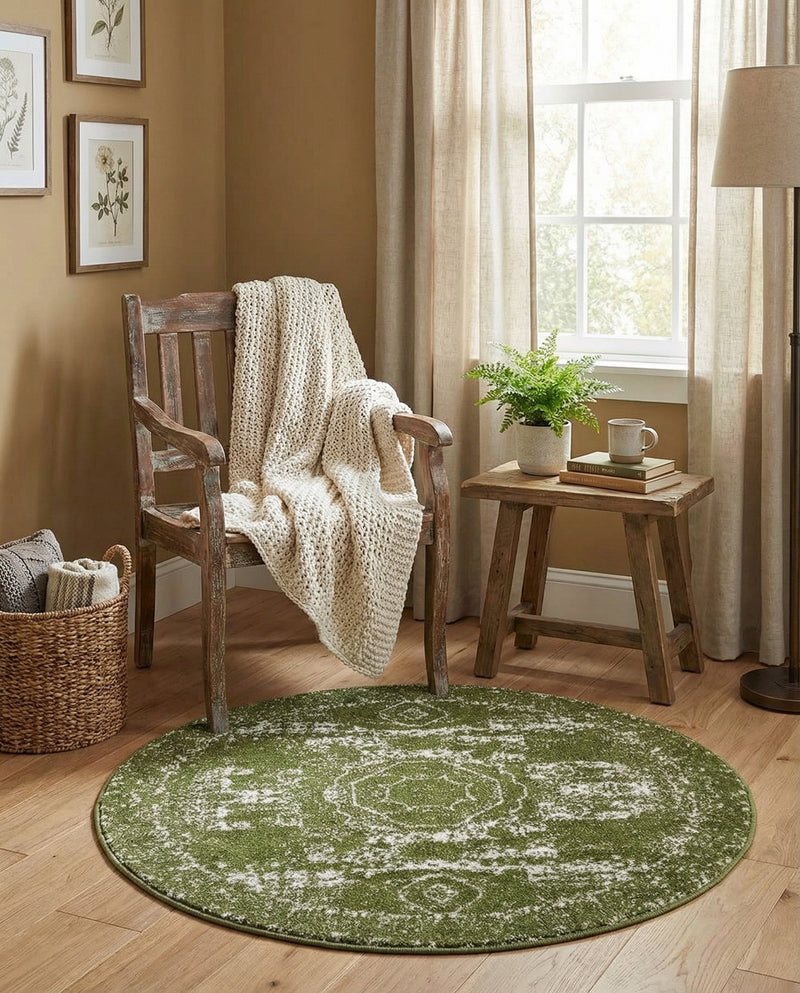 Dover Terrace Collection Area Rug -  Lagoon (Green) Round Green  lifestyle 26