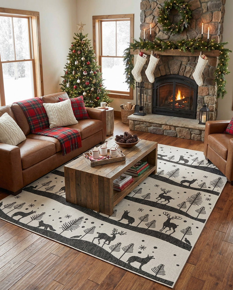 Garden Festivity Collection Area Rug - Evergreen Rectangle Black and White  lifestyle 13