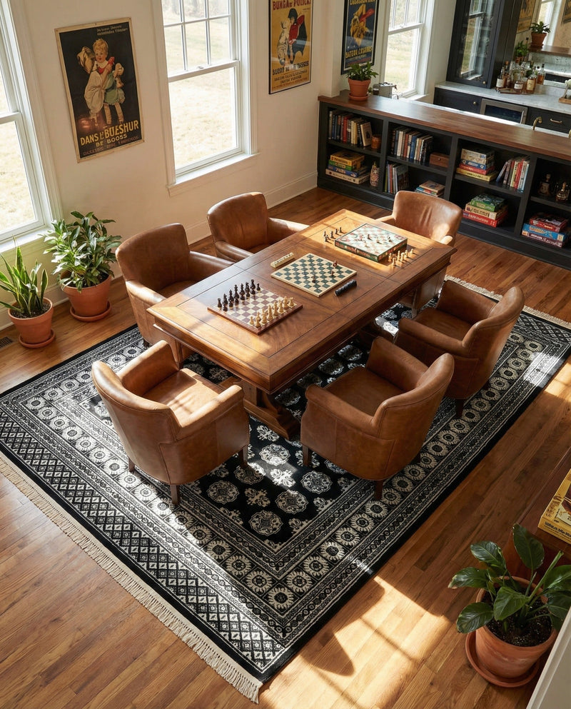 Samarkand Elegance Collection Area Rug -  Margilan (Black and White) Rectangle Black and White  lifestyle 21