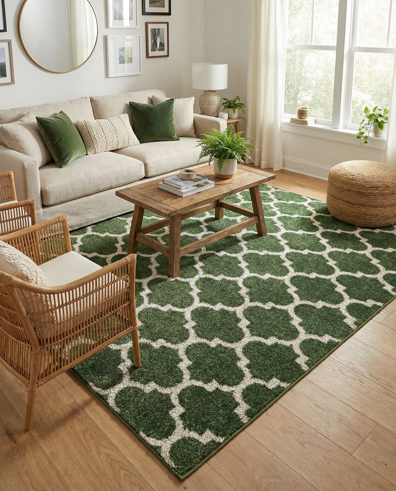 Lattice Gardens Collection Area Rug -  Bloomfield (Dark Green) Rectangle Dark Green  lifestyle 10