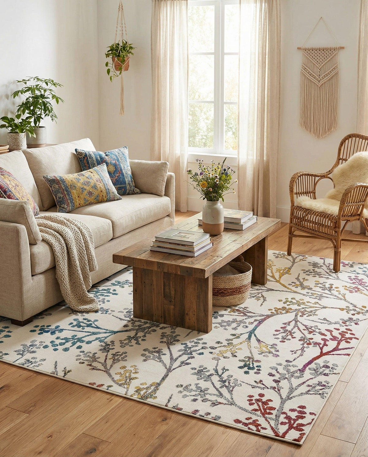 Meadow Breeze Collection Area Rug -  Sunbeam Square Ivory  lifestyle 159