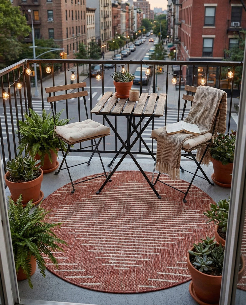 Urban Terrace Collection Area Rug -  Chelsea (Rust Red) Round Rust Red  lifestyle 64