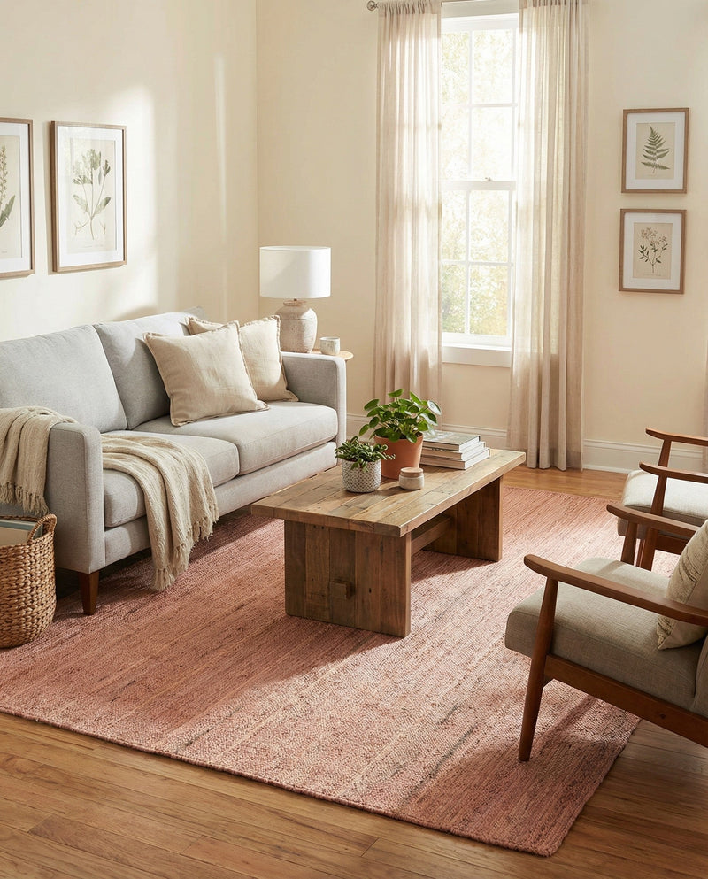 Woven Seaside Jute Collection Area Rug - Savannah (Light Pink) Rectangle Light Pink  lifestyle 4