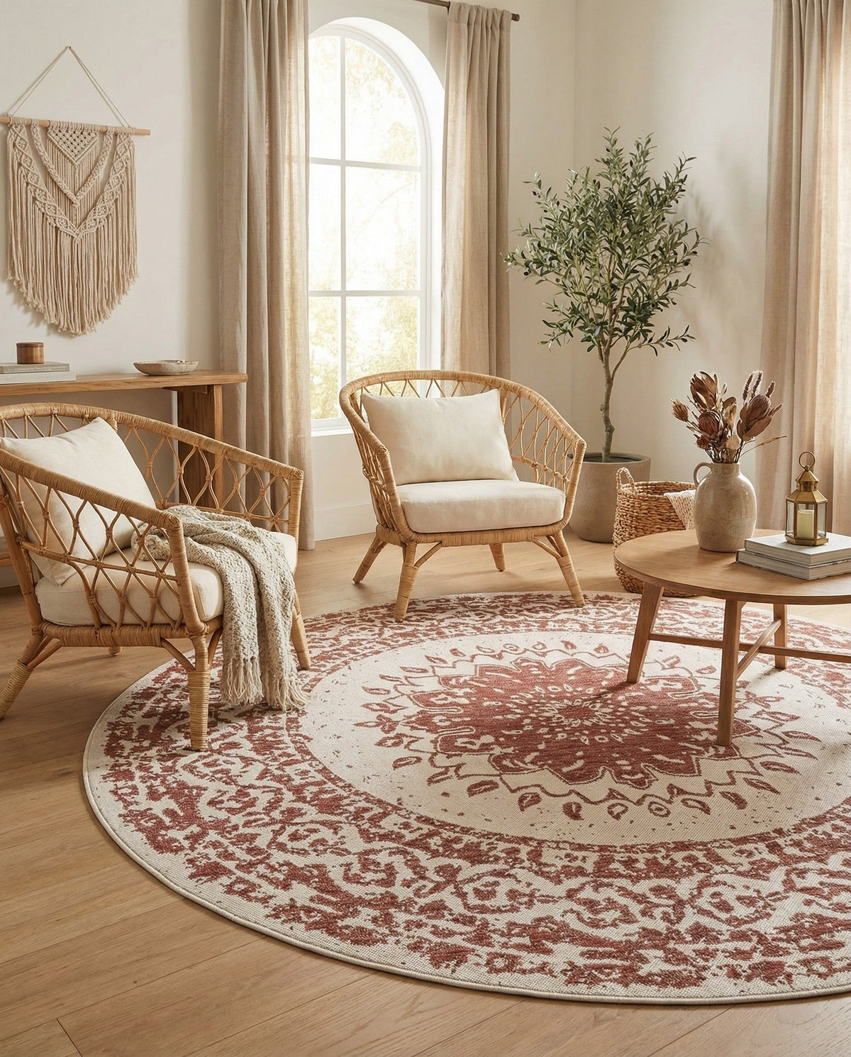 Patio Heritage Collection Area Rug -  Lafayette (Rust Red) Round Rust Red  lifestyle 85
