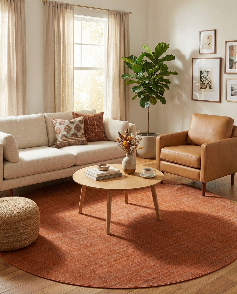 Soho Elegance Collection Area Rug - Chelsea (Salmon) Round Salmon  lifestyle 28