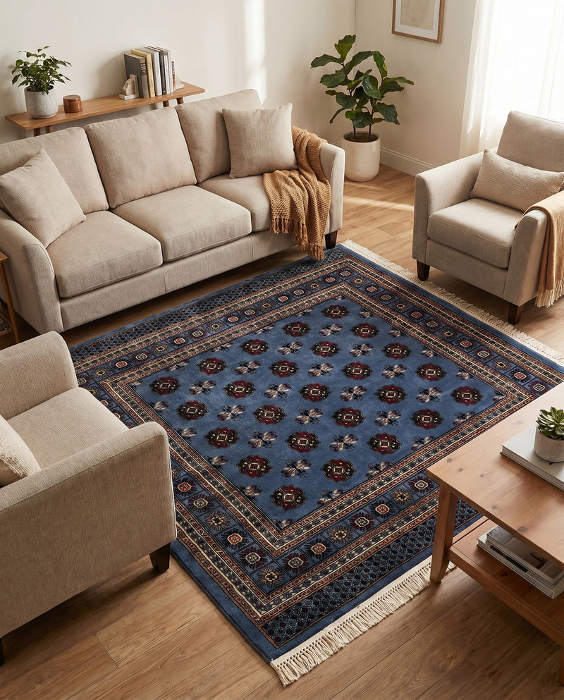 Samarkand Elegance Collection Area Rug -  Margilan (Blue) Square Blue  lifestyle 77