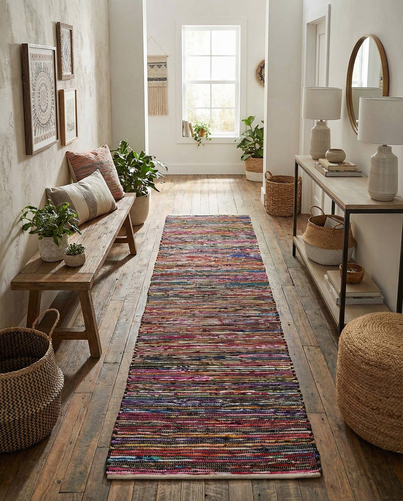 Thar Cotton Collection Area Rug - Alleppey Runner Multi Black  lifestyle 56