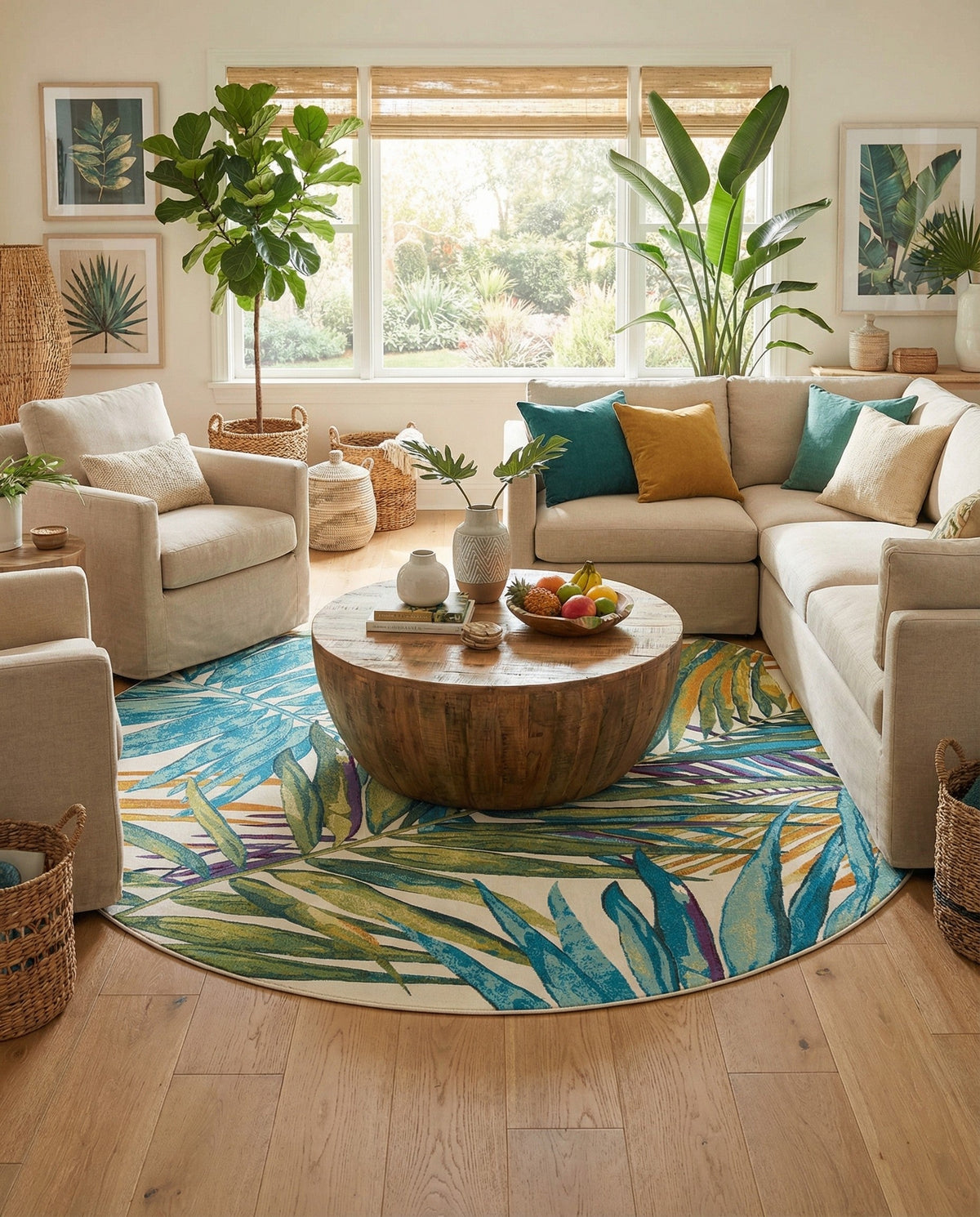 Seaside Blooms Collection Area Rug -  Arcadia Round Multi  lifestyle 119