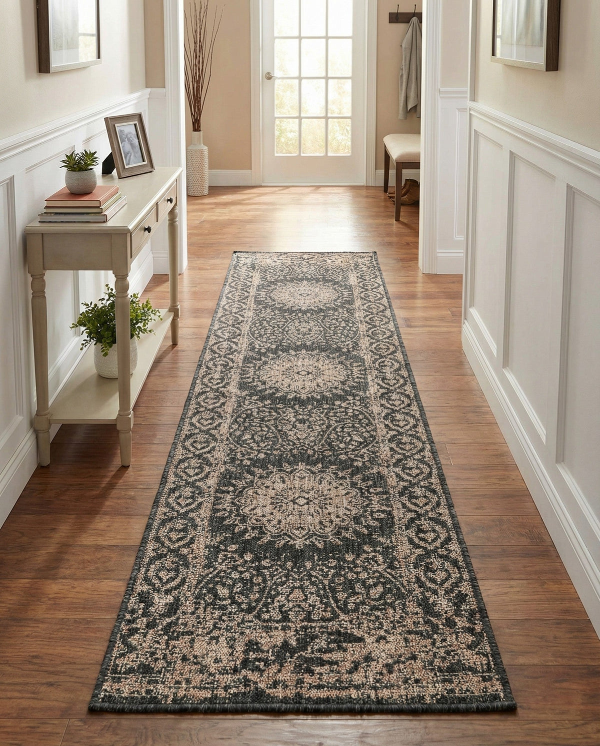 Patio Heritage Collection Area Rug -  Lafayette (Black) Runner Black  lifestyle 78