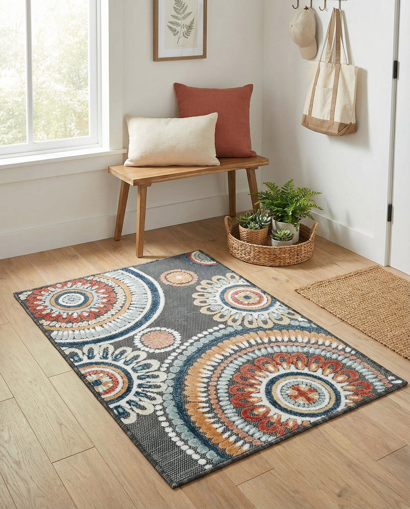 Seaside Blooms Collection Area Rug -  Eden Rectangle Black  lifestyle 6