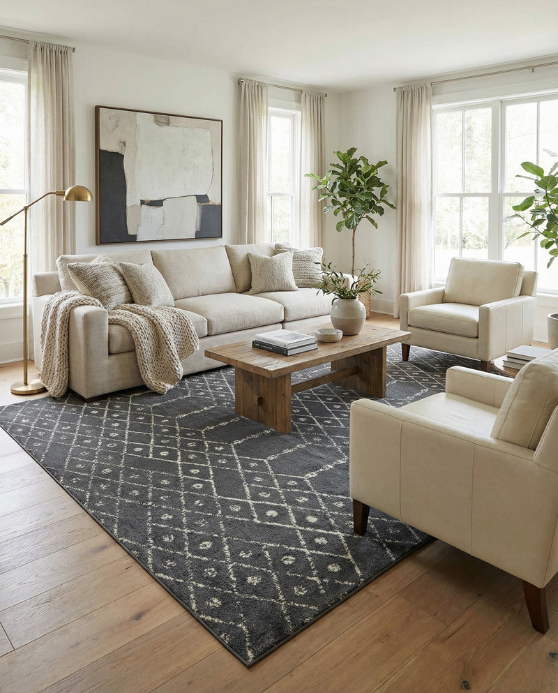 Marrakesh Lattice Collection Area Rug - Casablanca (Charcoal Gray) Rectangle Charcoal Gray  lifestyle 10
