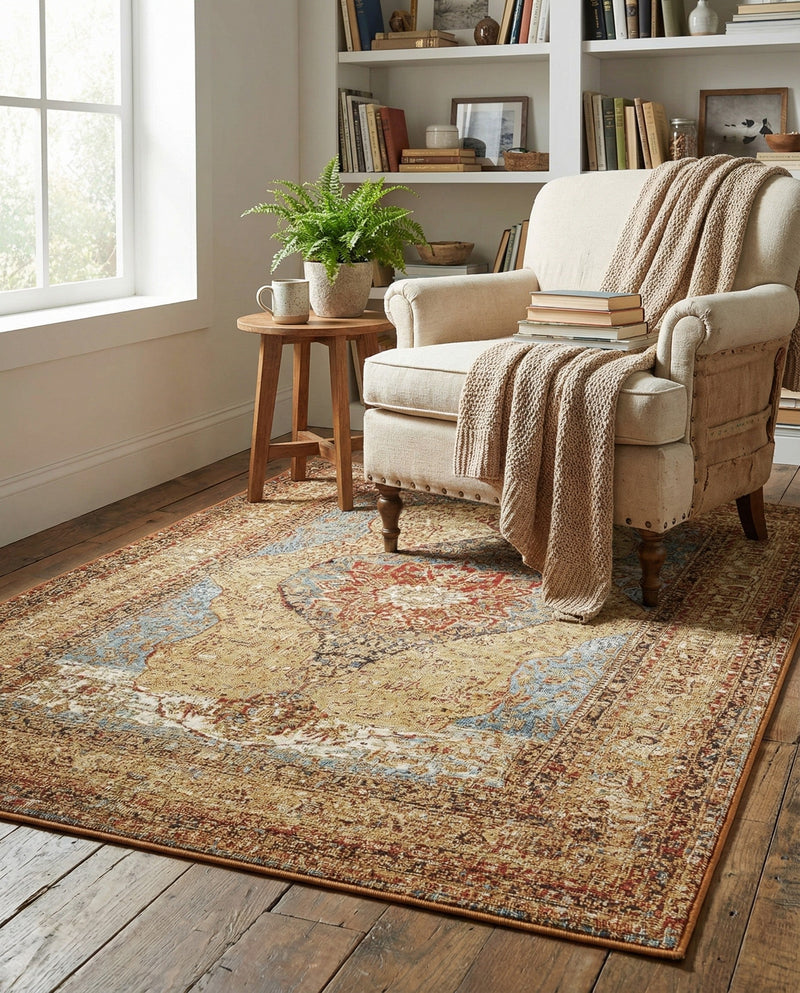 Patio Heritage Collection Area Rug -  Pergola Rectangle Blue and Light Brown  lifestyle 5