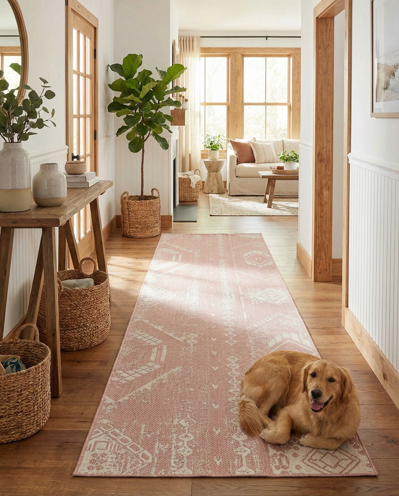 Desert Nomad Terrace Collection Area Rug - Sahara (Pink) Runner Pink  lifestyle 28