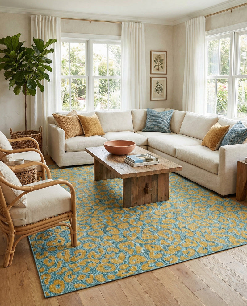Savannah Escape Collection Area Rug -  Amazon (Blue Yellow) Rectangle Blue Yellow  lifestyle 19