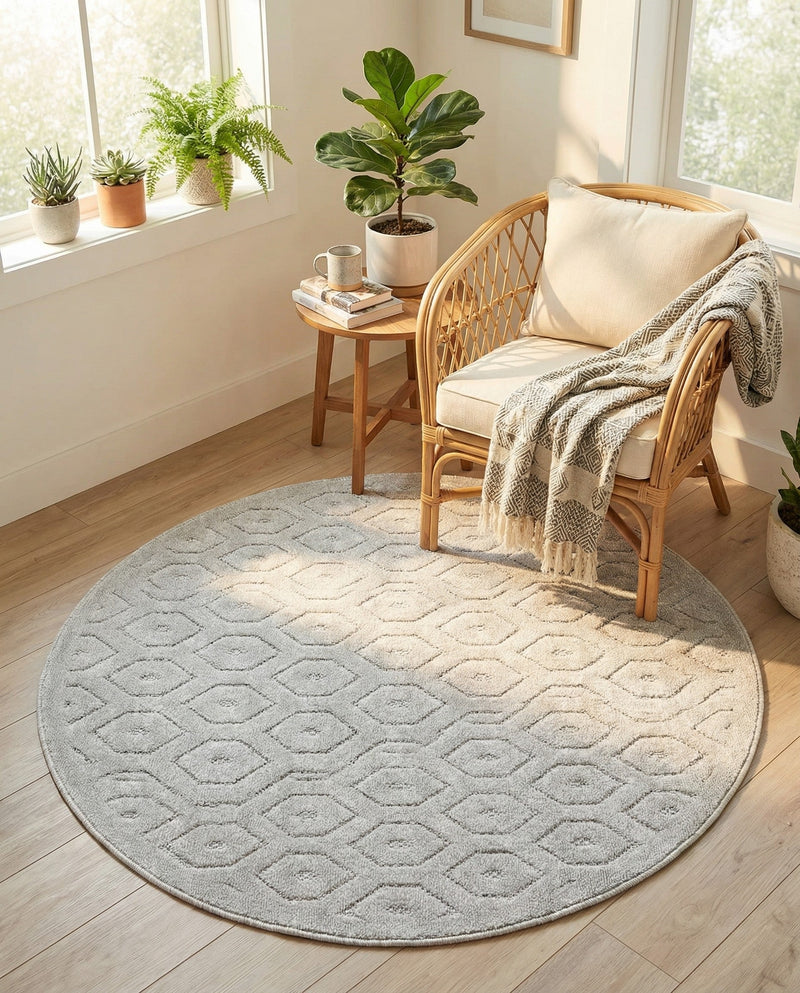Garden Lattice Charm Collection Area Rug - Arbor (Grey) Round Grey  lifestyle 55