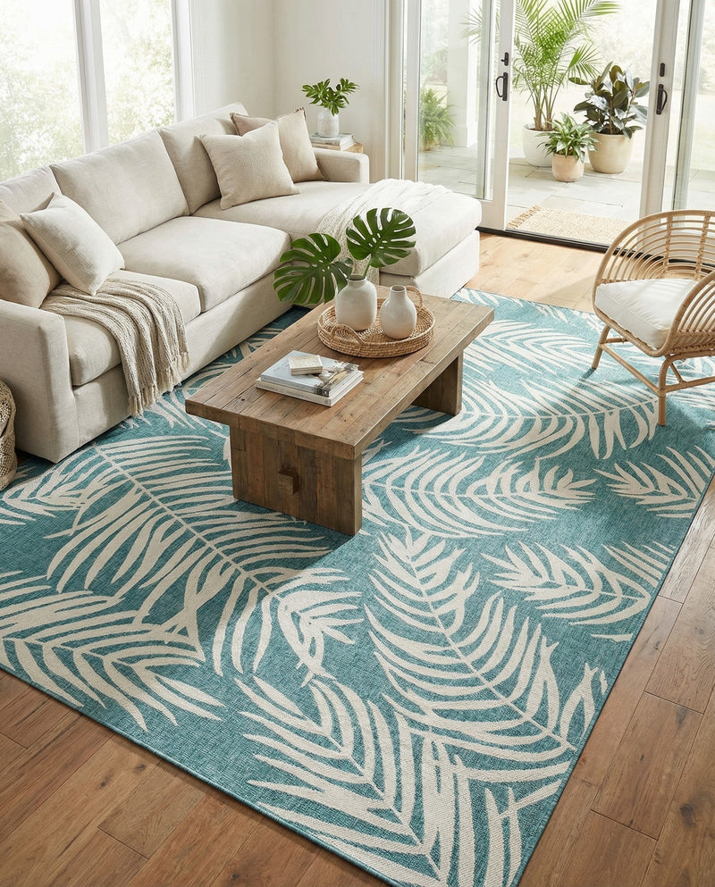 Seaside Blooms Collection Area Rug - Verdure (Light Aqua) Rectangle Light Aqua  lifestyle 23