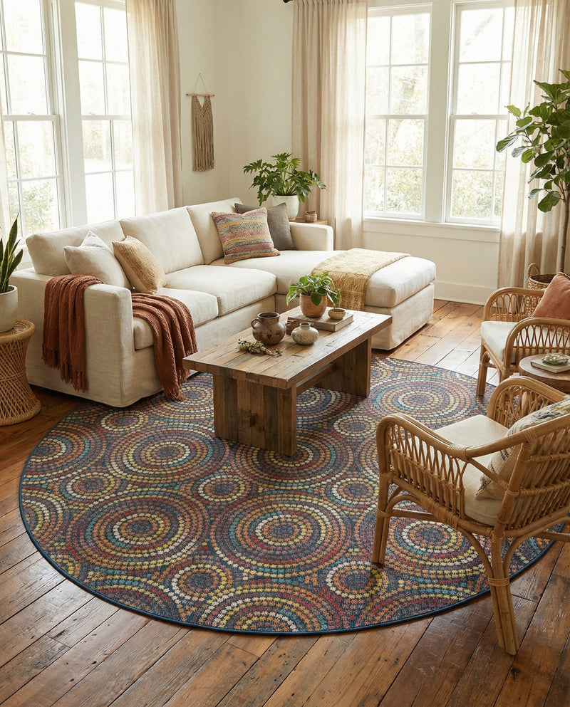 Coastal Terrace Collection Area Rug -  Lagoon Round Multi  lifestyle 44