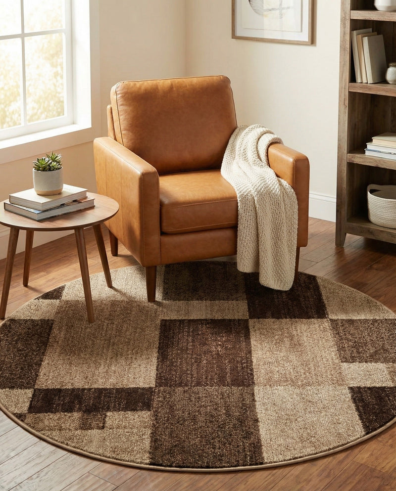 Autumn Meadow Collection Area Rug -  Sycamoreside (Light Brown) Round Light Brown  lifestyle 55
