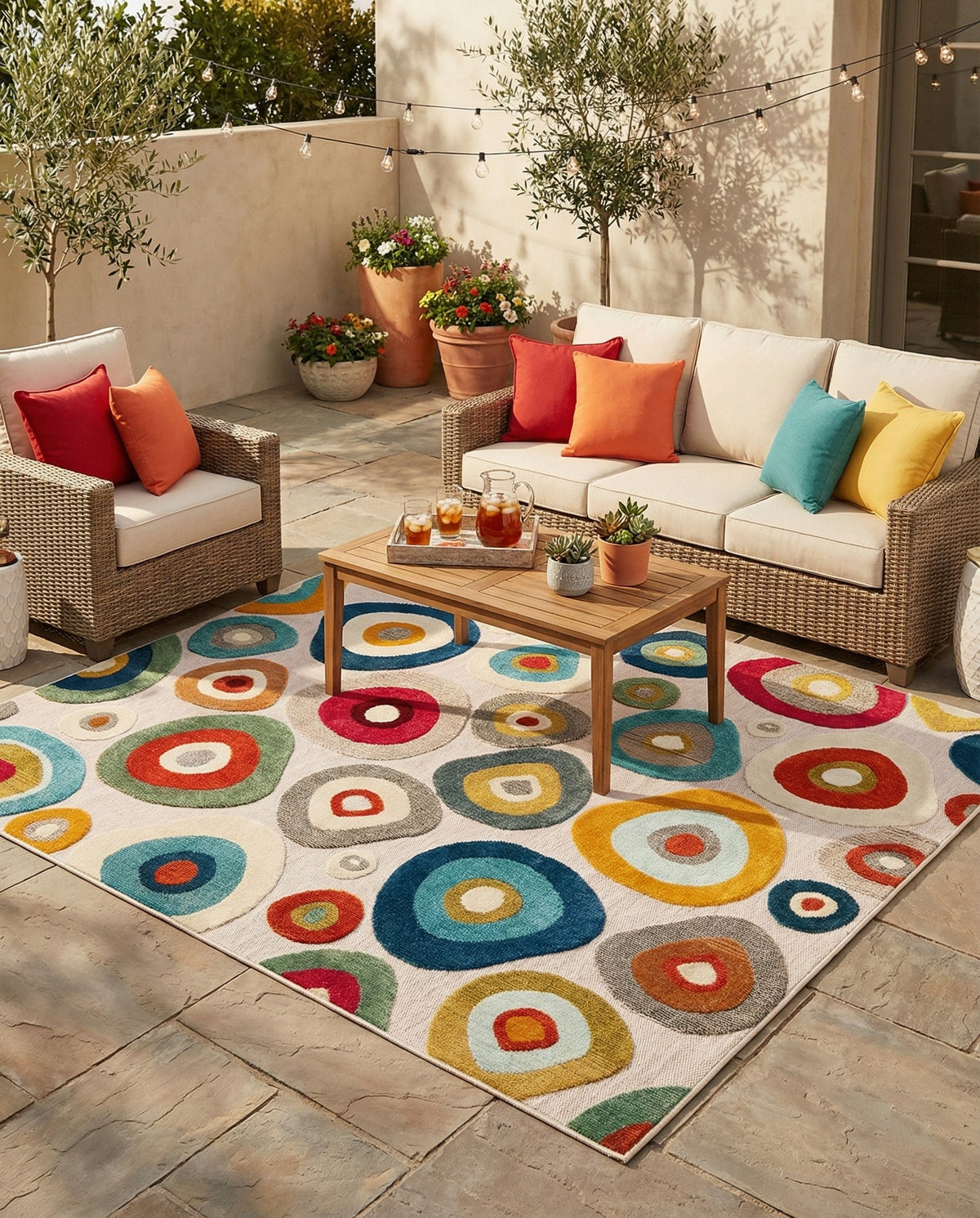 Outdoor Marrakesh Collection Area Rug -  Chefchaouen Square Multi Beige  lifestyle 168
