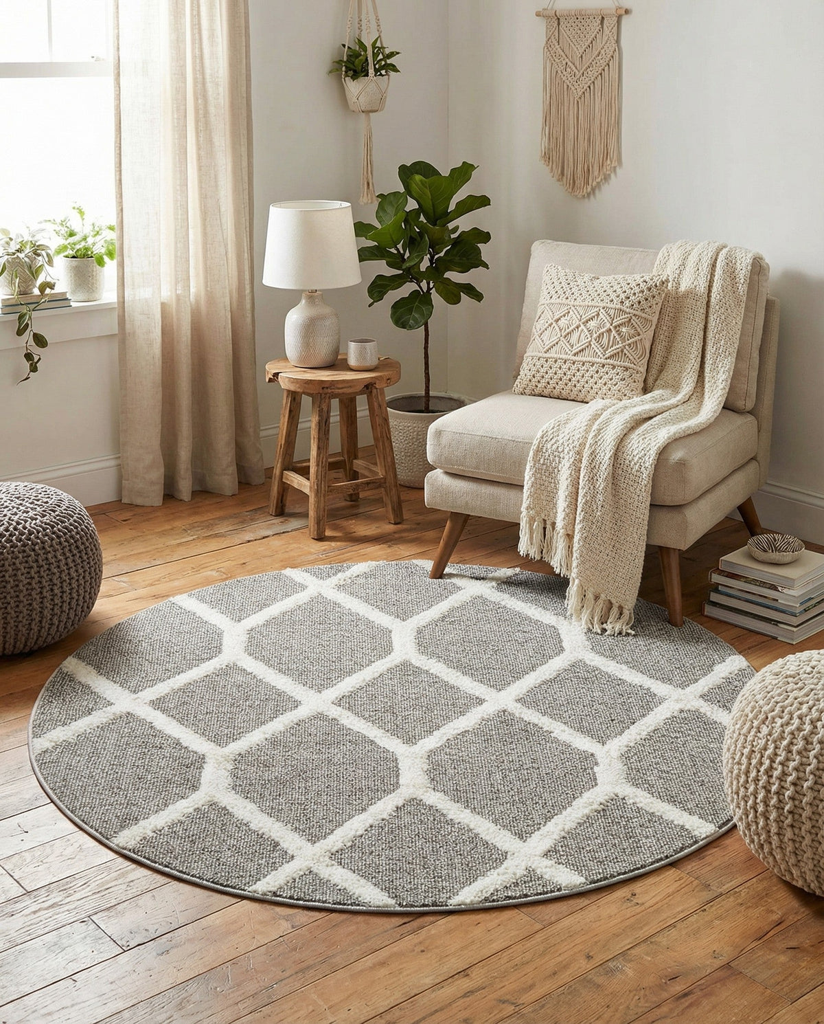 Sahara Chic Collection Area Rug -  Tuareg Round Gray  lifestyle 89