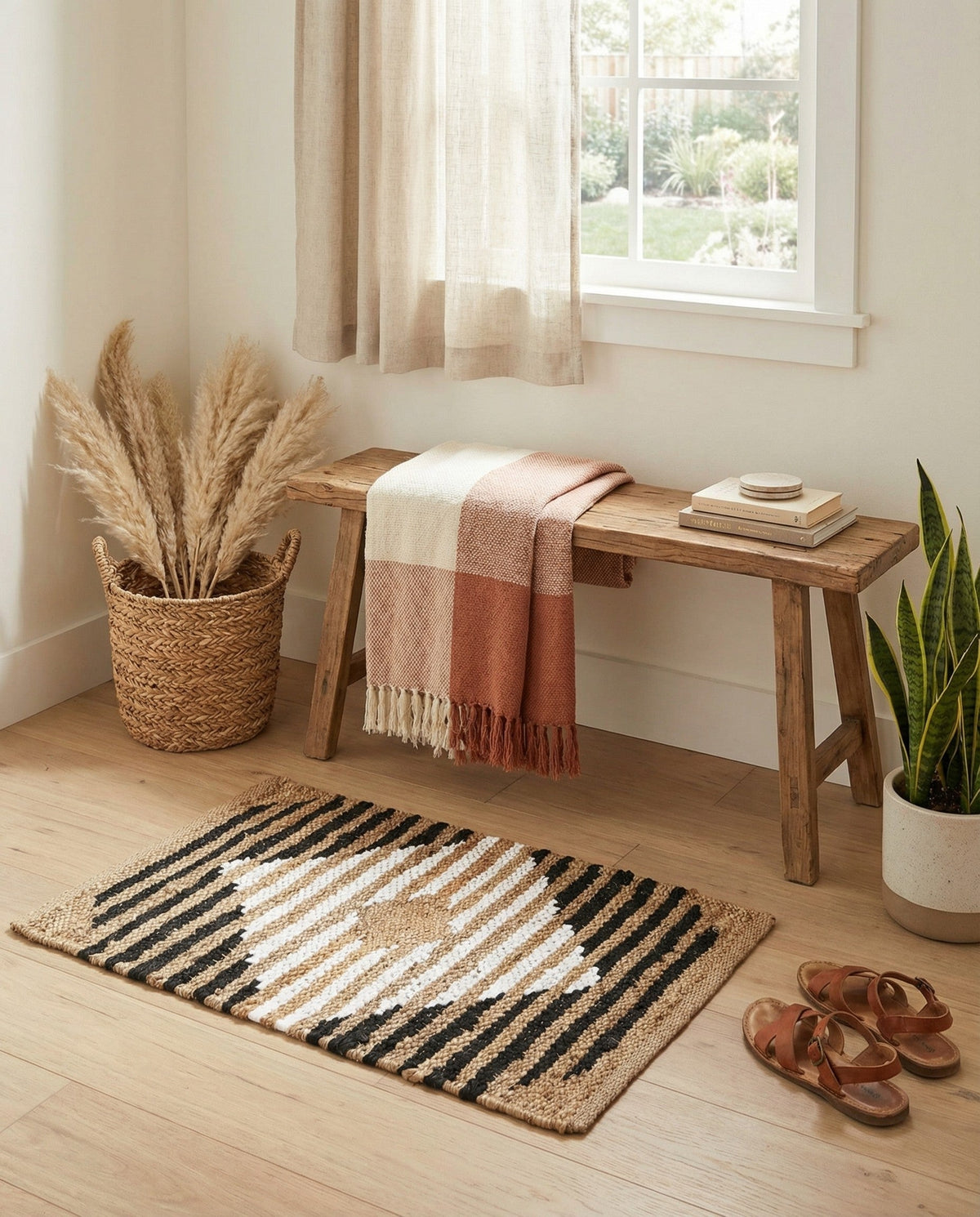 Osian Looms Collection Area Rug - Varanasi Rectangle Natural Black  lifestyle 5