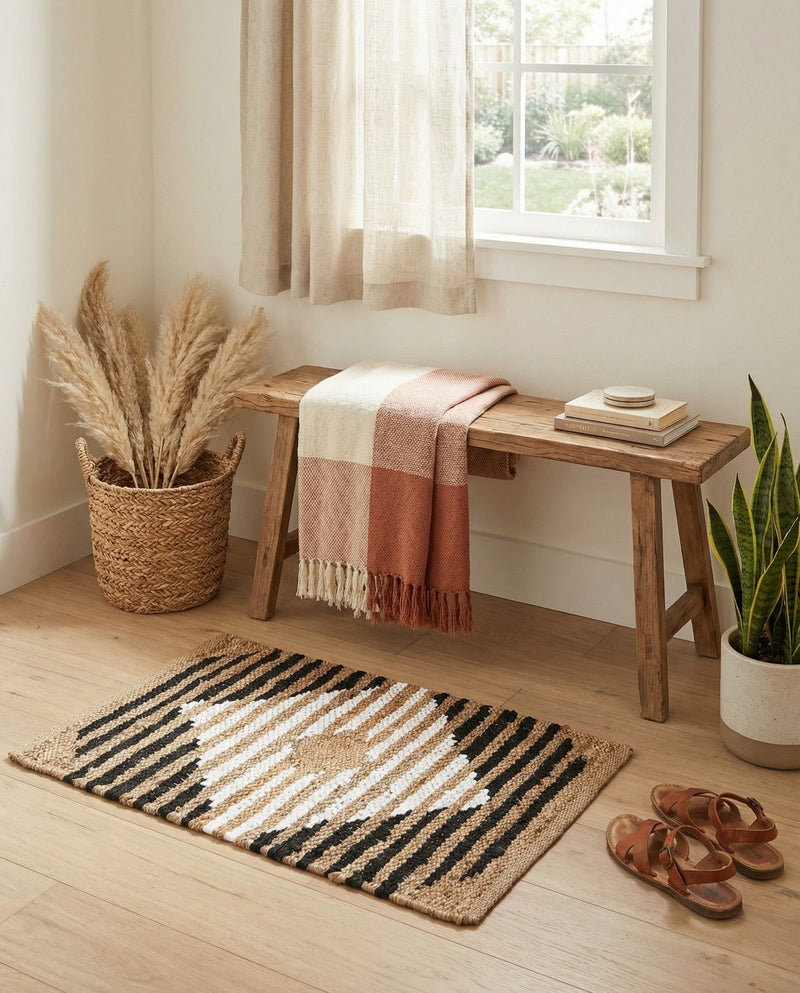 Osian Looms Collection Area Rug - Varanasi Rectangle Natural Black  lifestyle 5